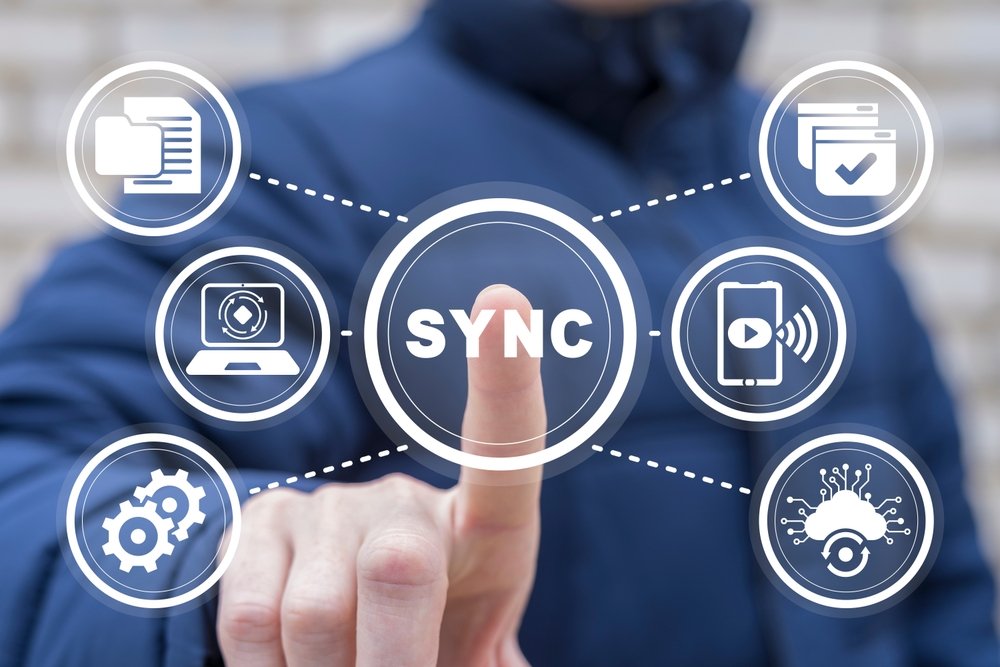 Concept,Of,Sync,Data,Cloud.,Electronic,Devices,,Browser,And,Services