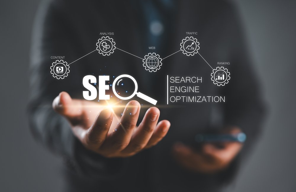 Businessman,Hold,Virtual,Seo,Icon,To,Analyze,Seo,Search,Engine