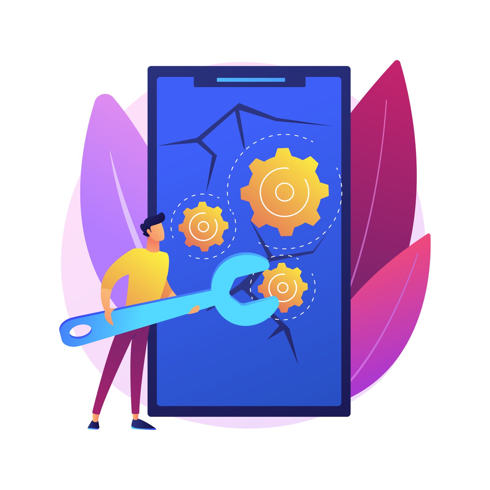 Smartphone repair abstract concept vector illustration. Cell phone repair, smartphone urgent mending service, screen replacement, data recovery, electronic device fixing shop abstract metaphor.